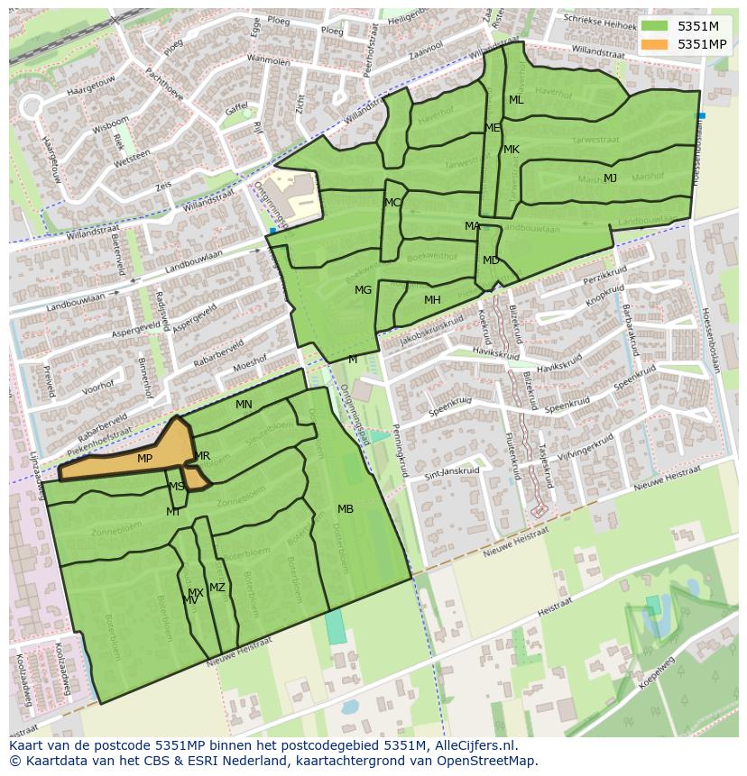 Afbeelding van het postcodegebied 5351 MP op de kaart.