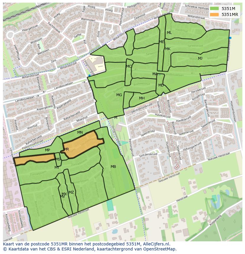 Afbeelding van het postcodegebied 5351 MR op de kaart.