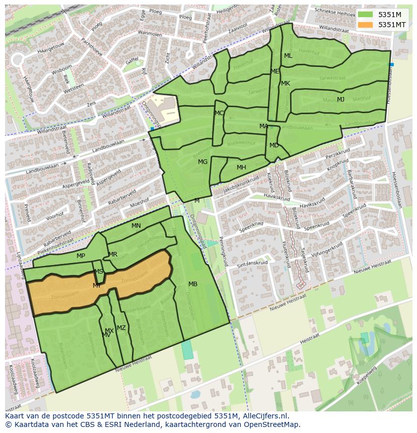 Afbeelding van het postcodegebied 5351 MT op de kaart.