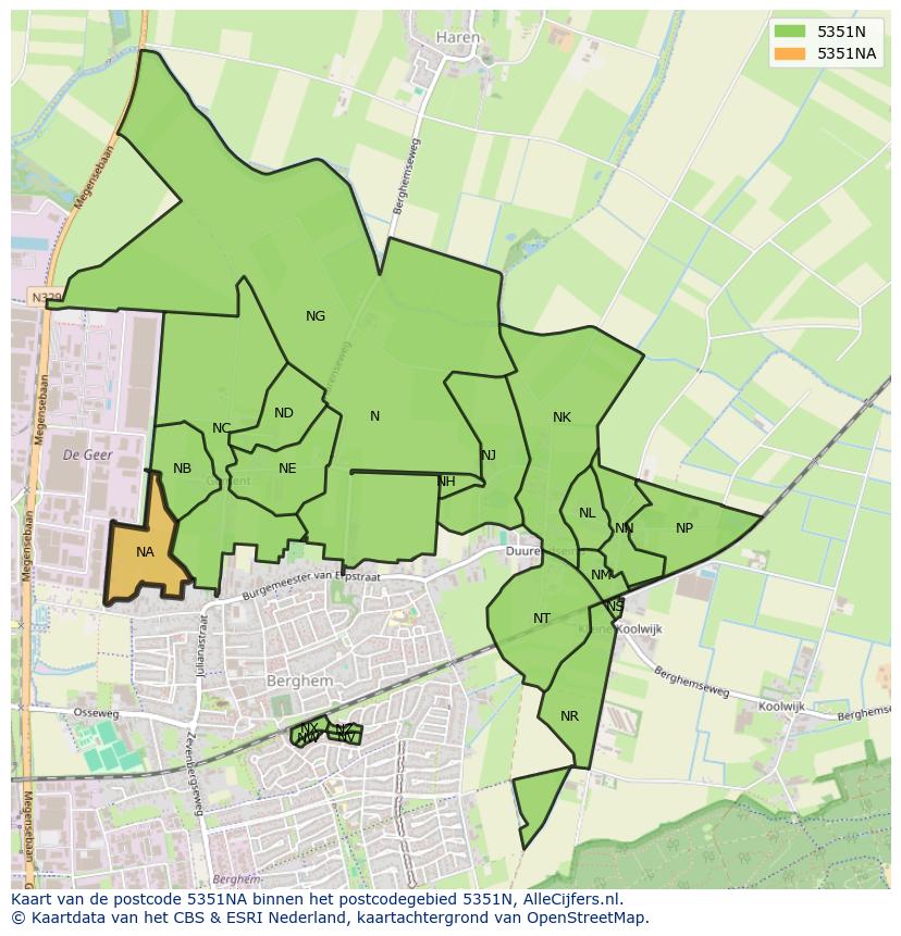 Afbeelding van het postcodegebied 5351 NA op de kaart.