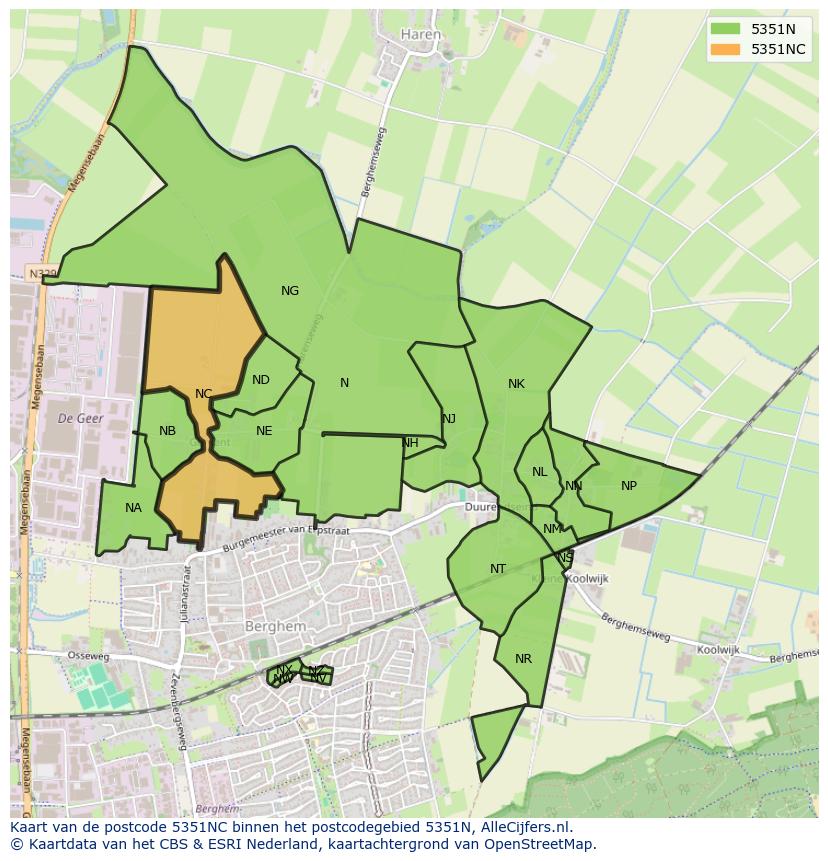 Afbeelding van het postcodegebied 5351 NC op de kaart.