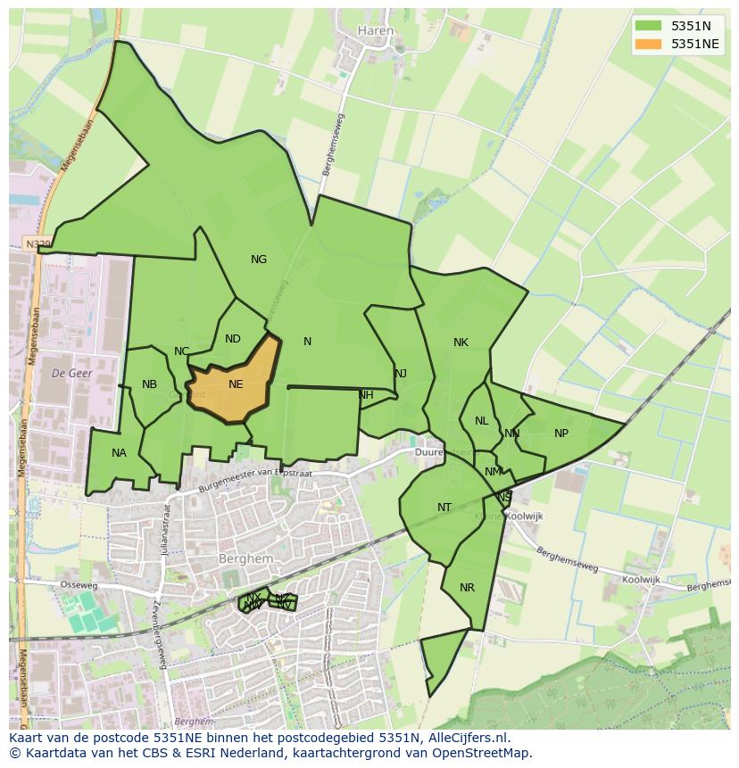 Afbeelding van het postcodegebied 5351 NE op de kaart.