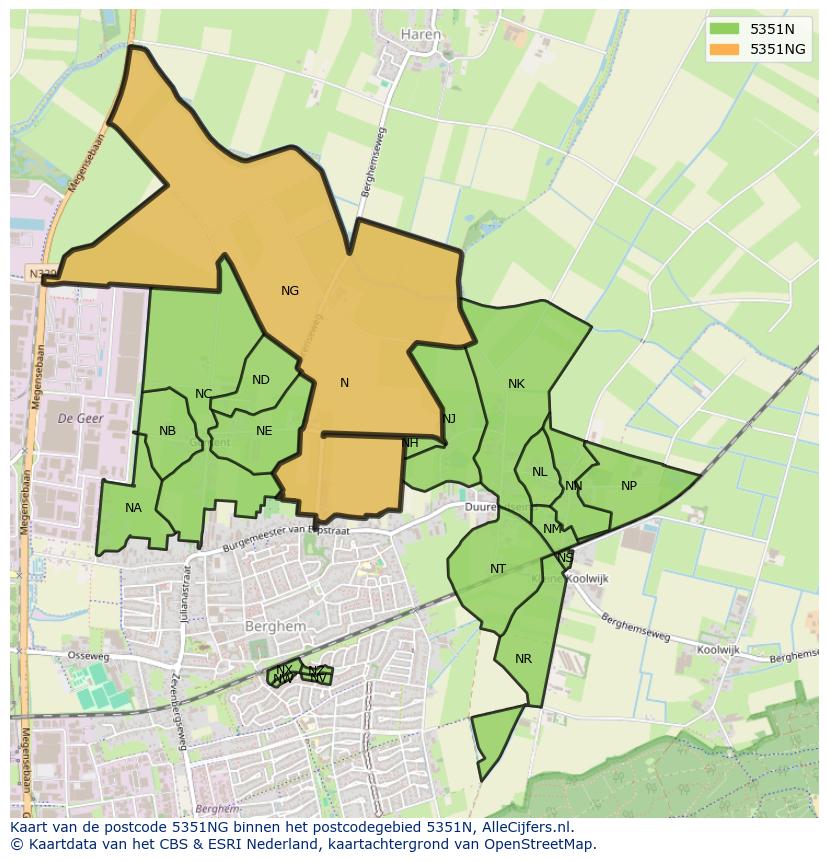 Afbeelding van het postcodegebied 5351 NG op de kaart.