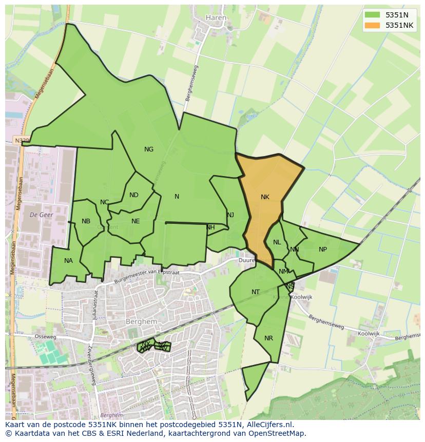 Afbeelding van het postcodegebied 5351 NK op de kaart.