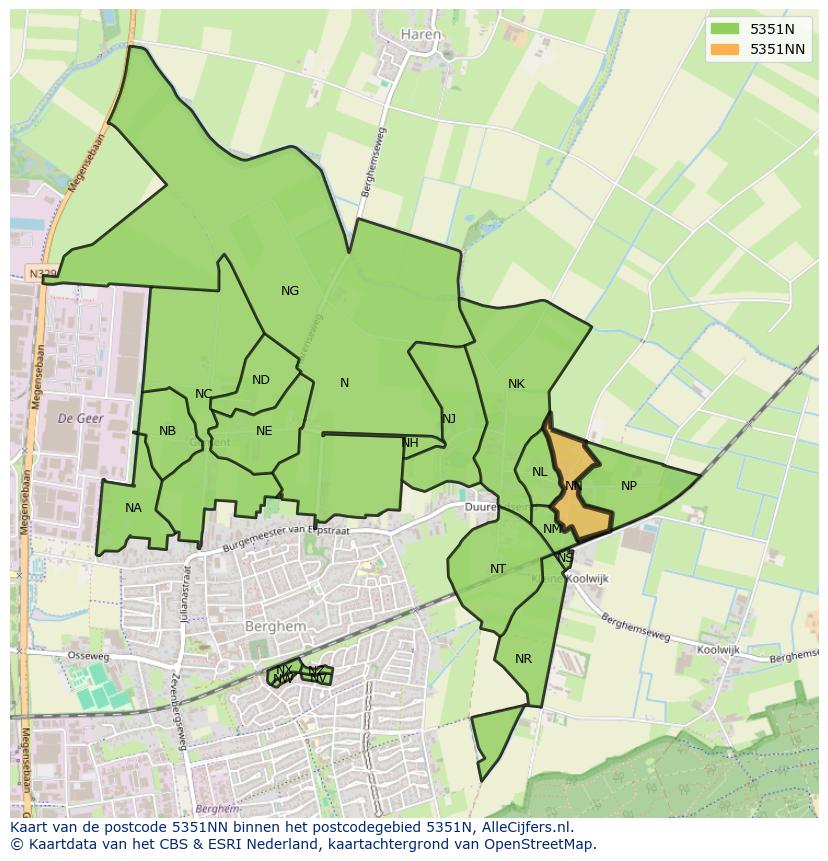 Afbeelding van het postcodegebied 5351 NN op de kaart.