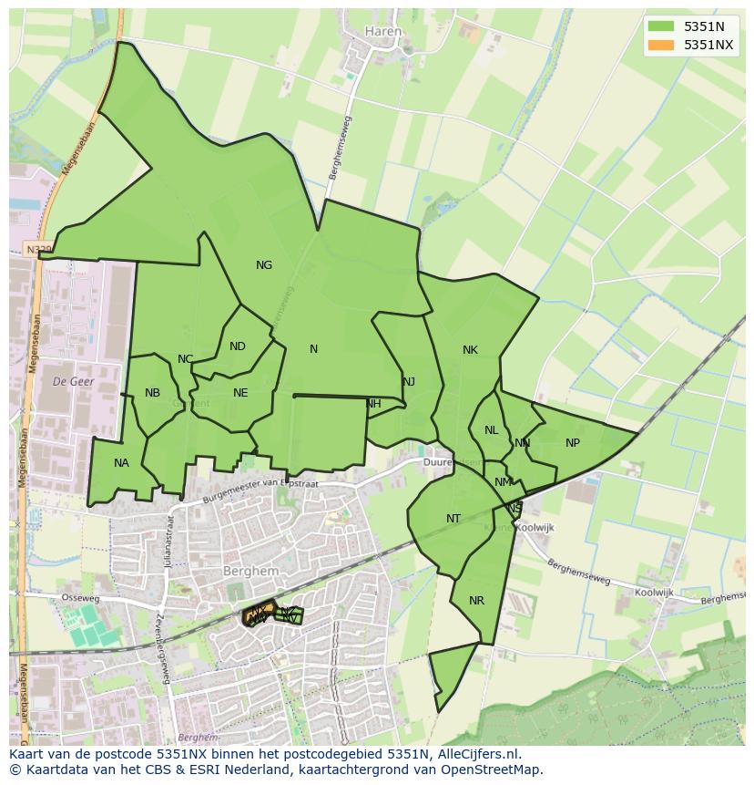 Afbeelding van het postcodegebied 5351 NX op de kaart.