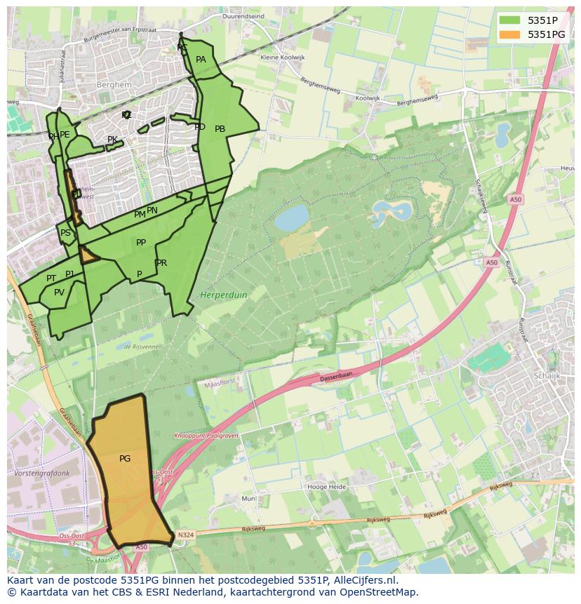 Afbeelding van het postcodegebied 5351 PG op de kaart.