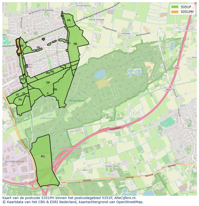 Afbeelding van het postcodegebied 5351 PH op de kaart.