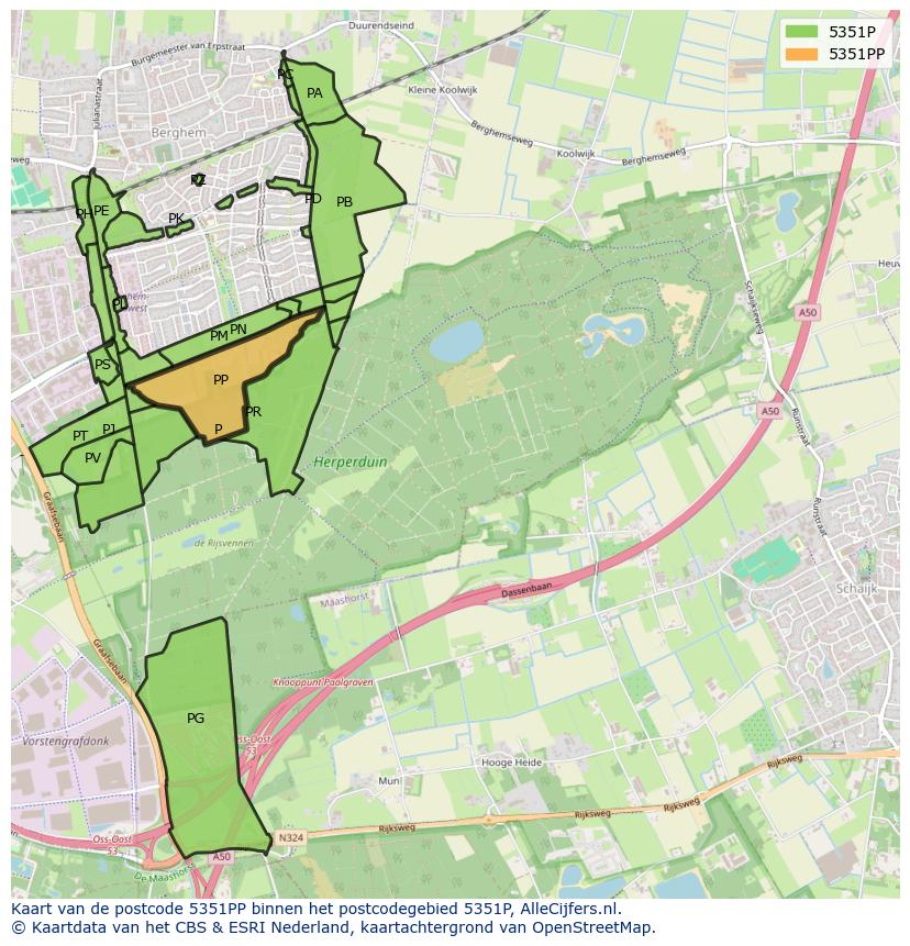 Afbeelding van het postcodegebied 5351 PP op de kaart.