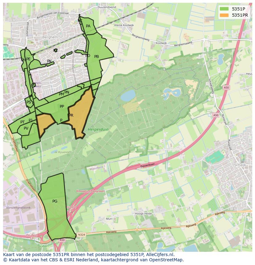 Afbeelding van het postcodegebied 5351 PR op de kaart.
