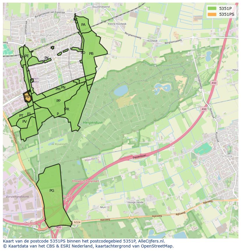 Afbeelding van het postcodegebied 5351 PS op de kaart.