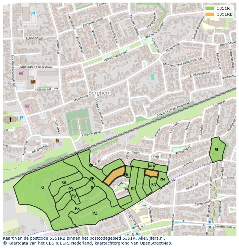 Afbeelding van het postcodegebied 5351 RB op de kaart.