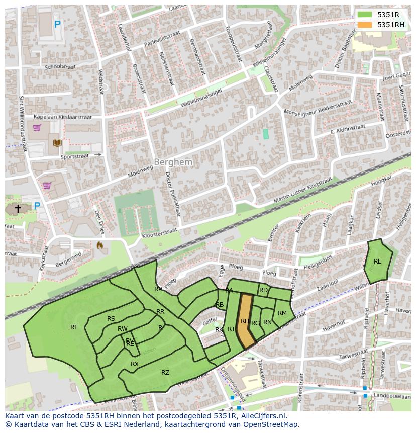 Afbeelding van het postcodegebied 5351 RH op de kaart.