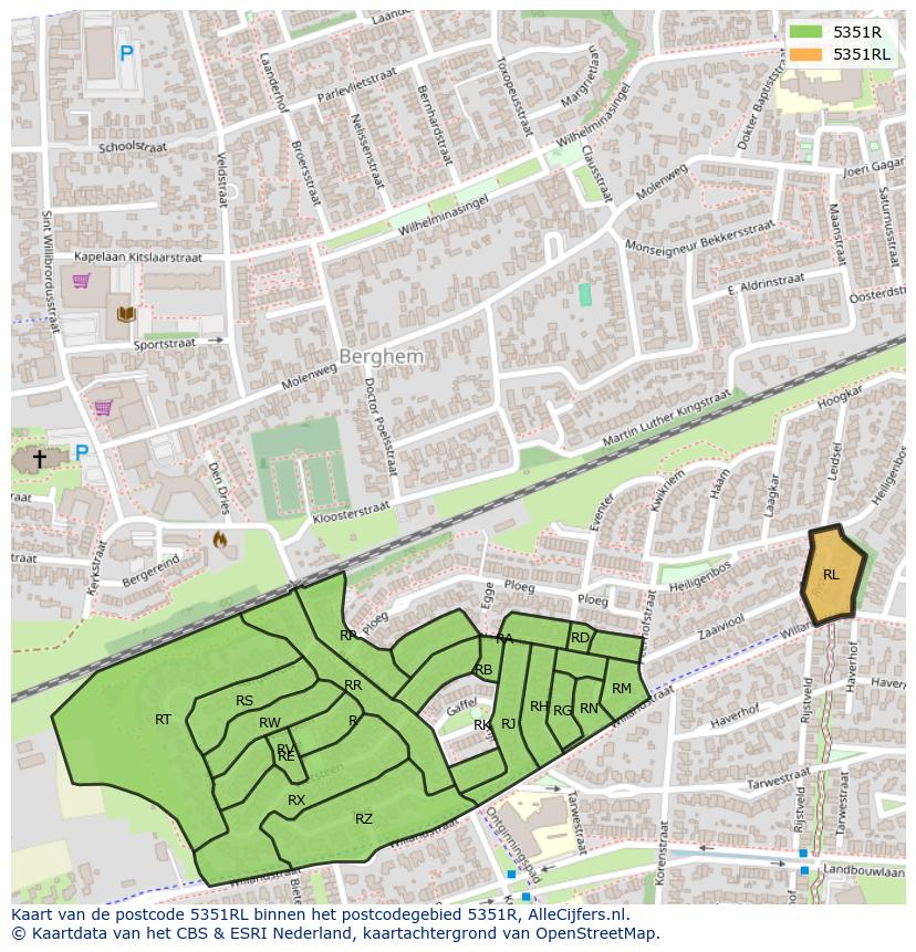 Afbeelding van het postcodegebied 5351 RL op de kaart.