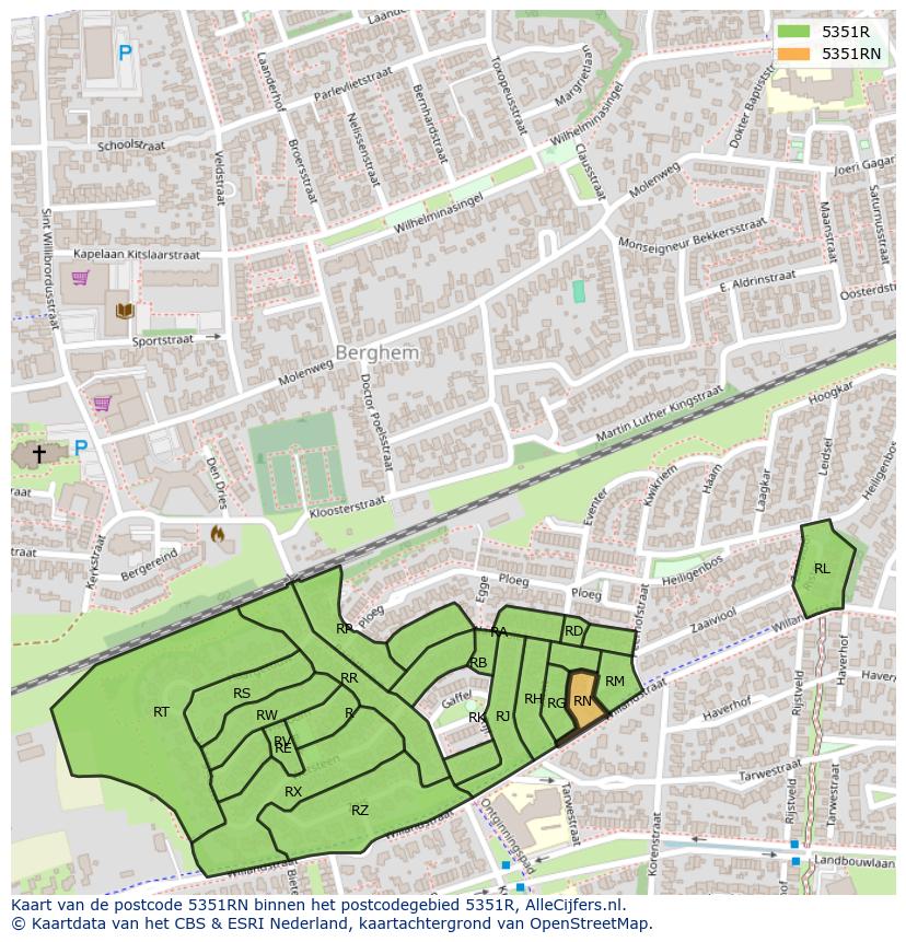 Afbeelding van het postcodegebied 5351 RN op de kaart.