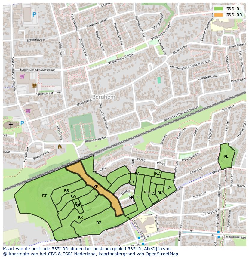 Afbeelding van het postcodegebied 5351 RR op de kaart.
