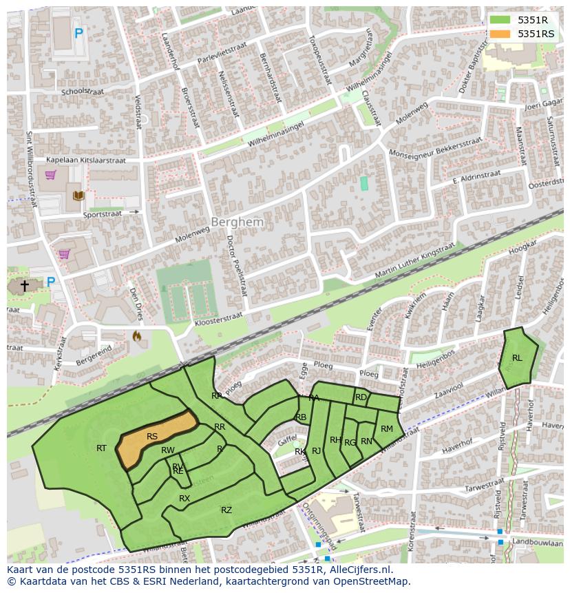 Afbeelding van het postcodegebied 5351 RS op de kaart.