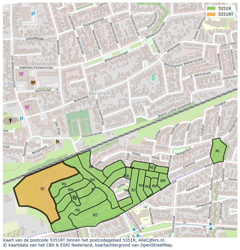 Afbeelding van het postcodegebied 5351 RT op de kaart.
