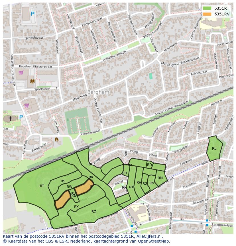 Afbeelding van het postcodegebied 5351 RV op de kaart.