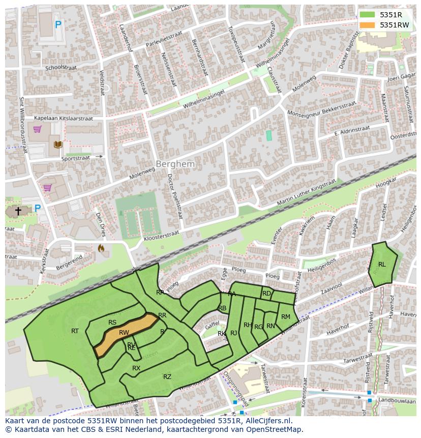 Afbeelding van het postcodegebied 5351 RW op de kaart.