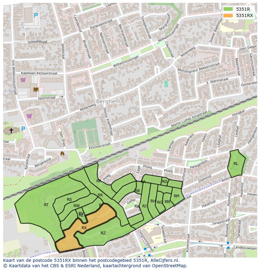 Afbeelding van het postcodegebied 5351 RX op de kaart.