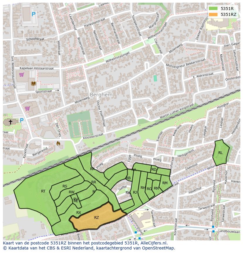 Afbeelding van het postcodegebied 5351 RZ op de kaart.