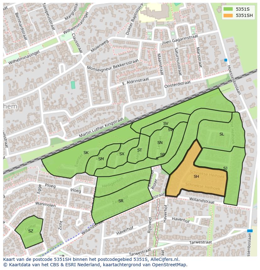 Afbeelding van het postcodegebied 5351 SH op de kaart.