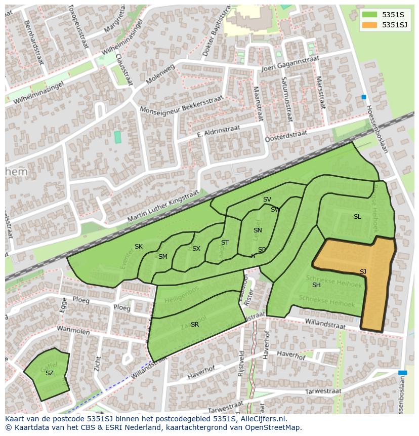 Afbeelding van het postcodegebied 5351 SJ op de kaart.
