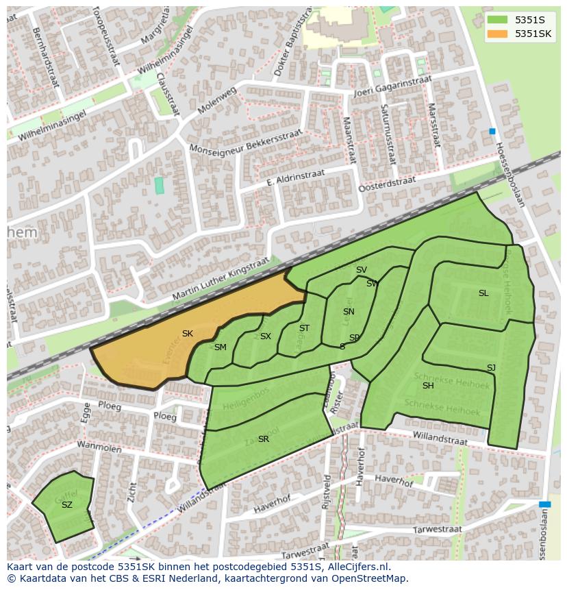 Afbeelding van het postcodegebied 5351 SK op de kaart.