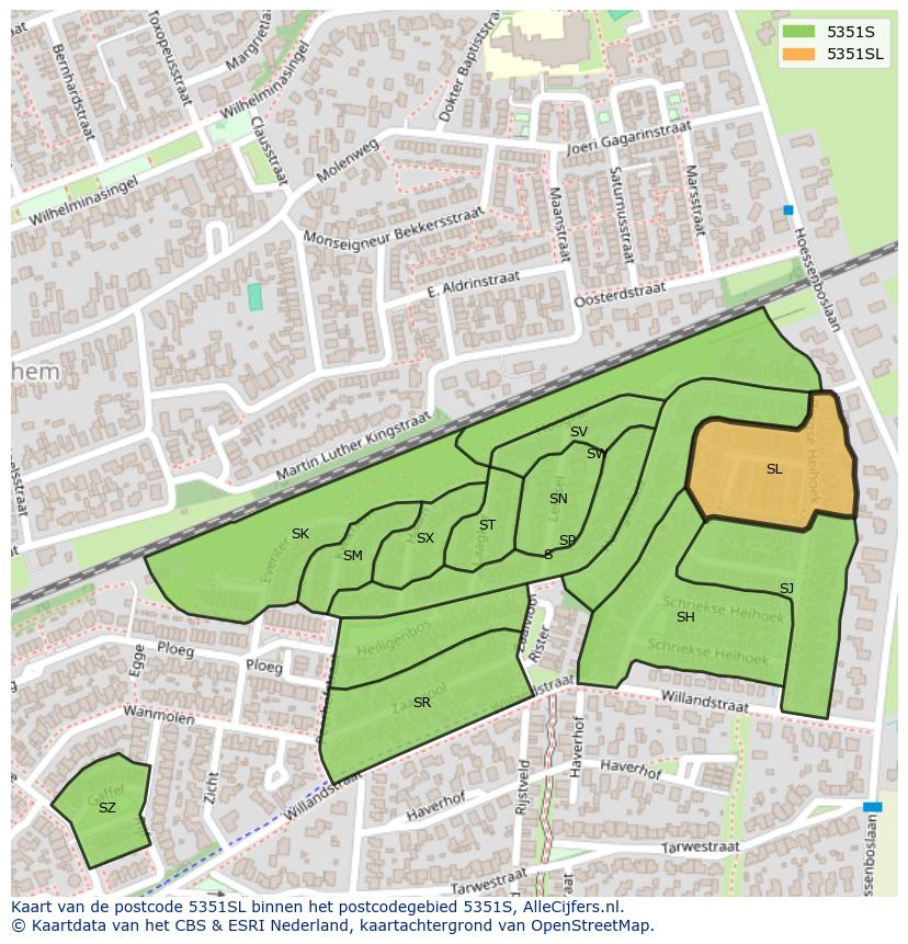 Afbeelding van het postcodegebied 5351 SL op de kaart.