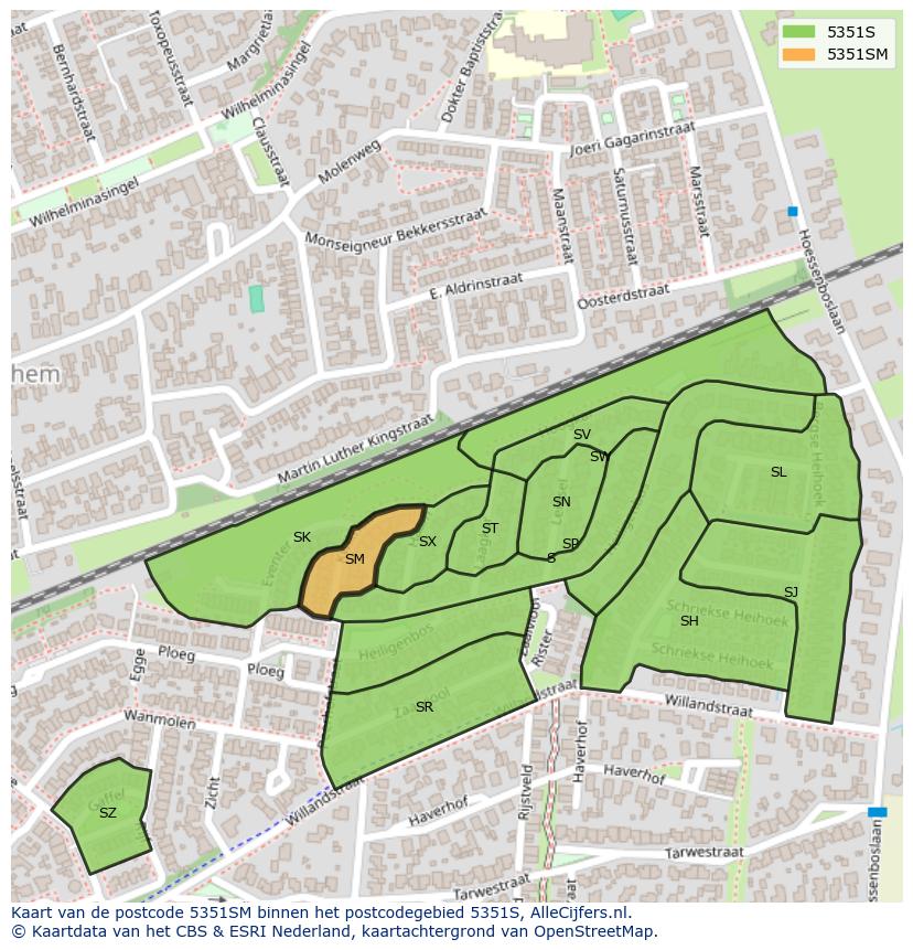 Afbeelding van het postcodegebied 5351 SM op de kaart.