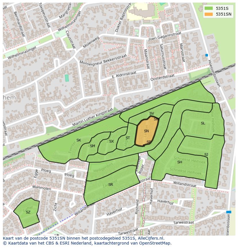 Afbeelding van het postcodegebied 5351 SN op de kaart.