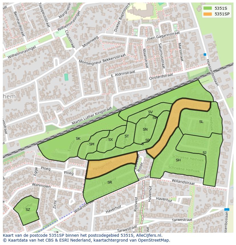 Afbeelding van het postcodegebied 5351 SP op de kaart.