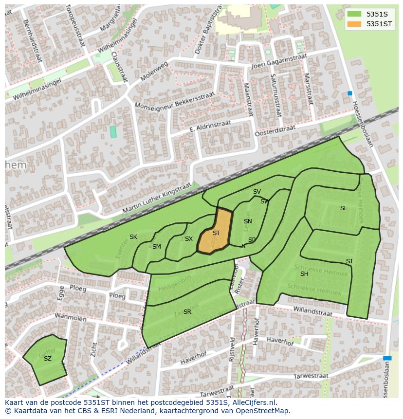 Afbeelding van het postcodegebied 5351 ST op de kaart.