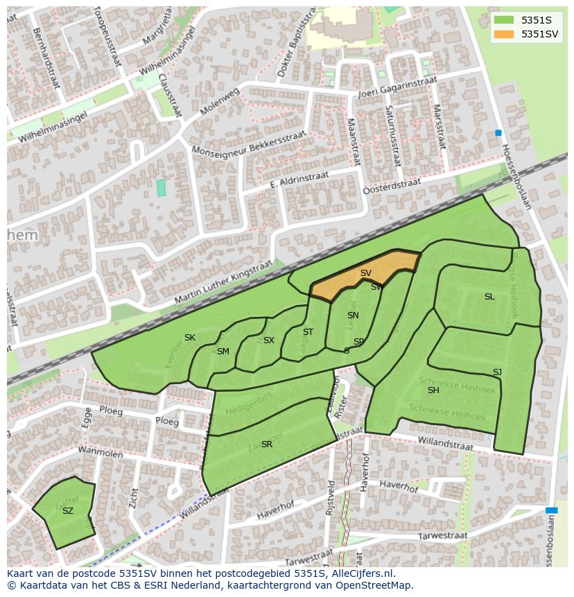 Afbeelding van het postcodegebied 5351 SV op de kaart.