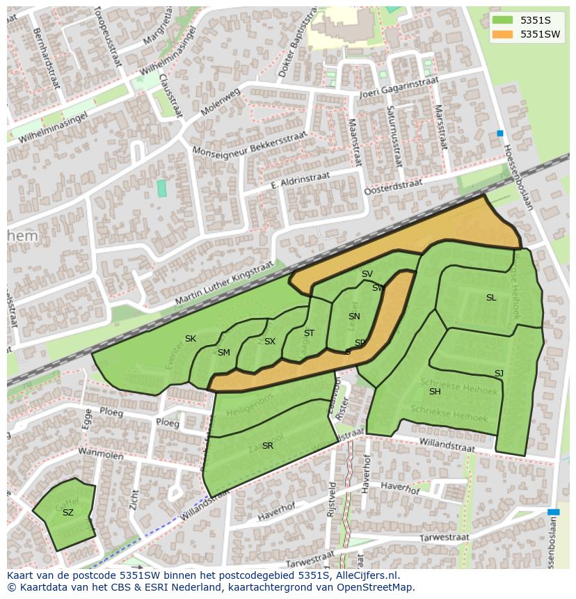 Afbeelding van het postcodegebied 5351 SW op de kaart.