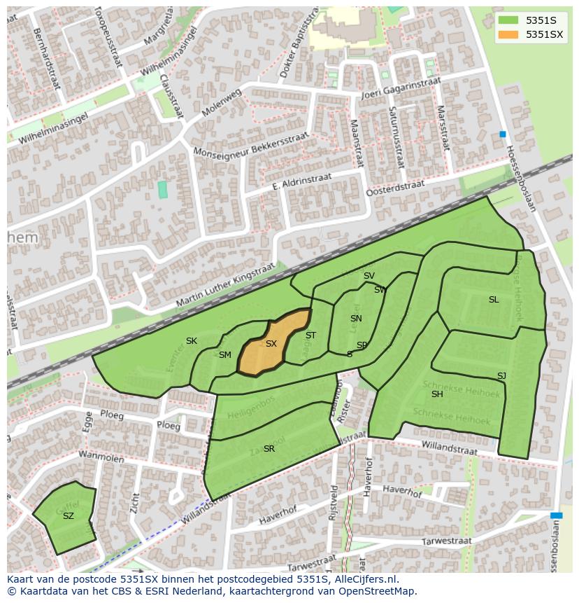 Afbeelding van het postcodegebied 5351 SX op de kaart.