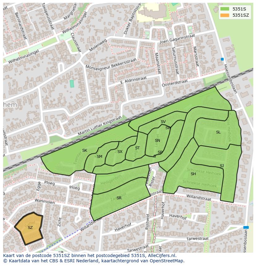 Afbeelding van het postcodegebied 5351 SZ op de kaart.