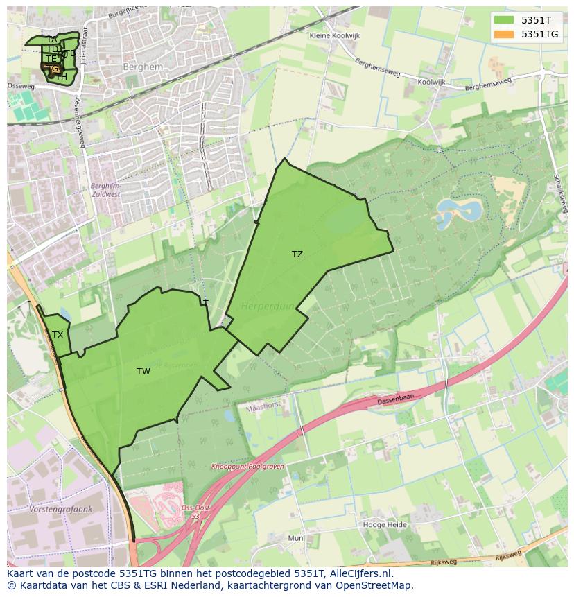 Afbeelding van het postcodegebied 5351 TG op de kaart.