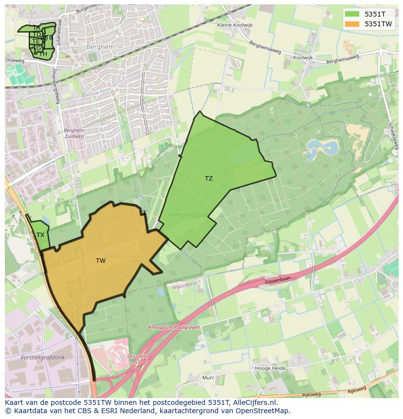 Afbeelding van het postcodegebied 5351 TW op de kaart.