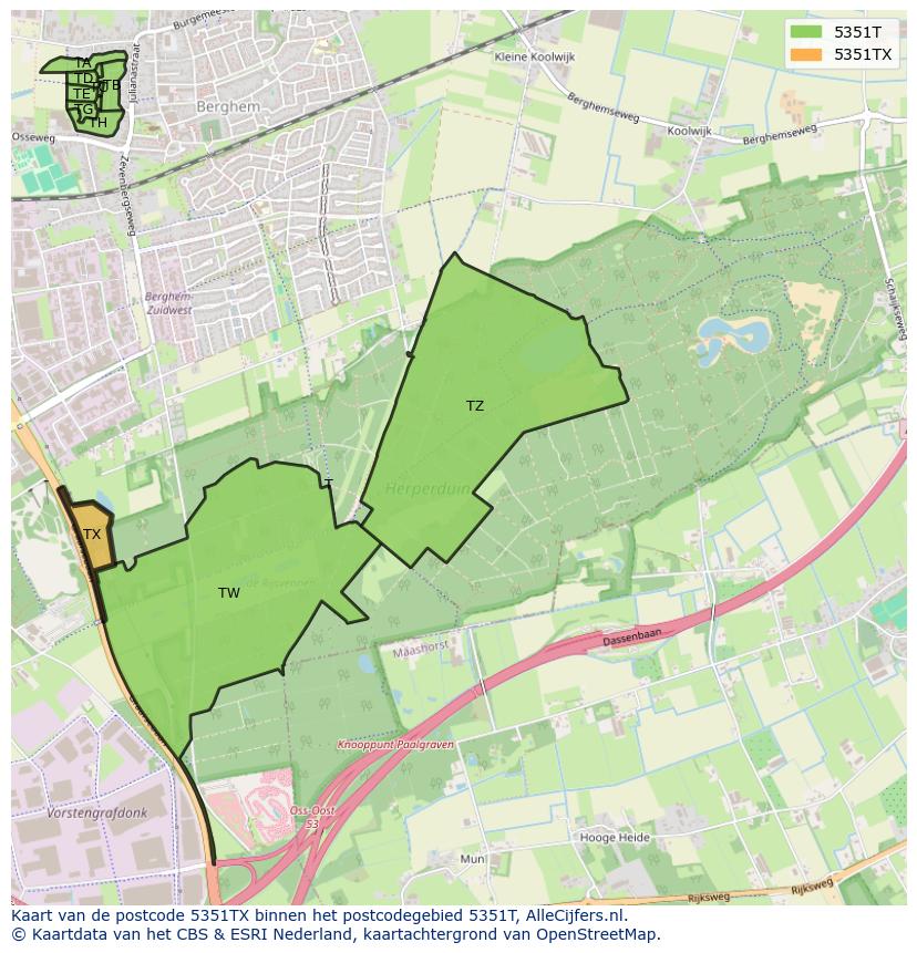 Afbeelding van het postcodegebied 5351 TX op de kaart.