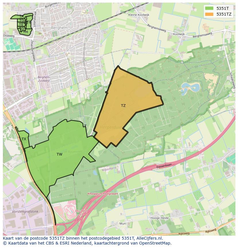 Afbeelding van het postcodegebied 5351 TZ op de kaart.