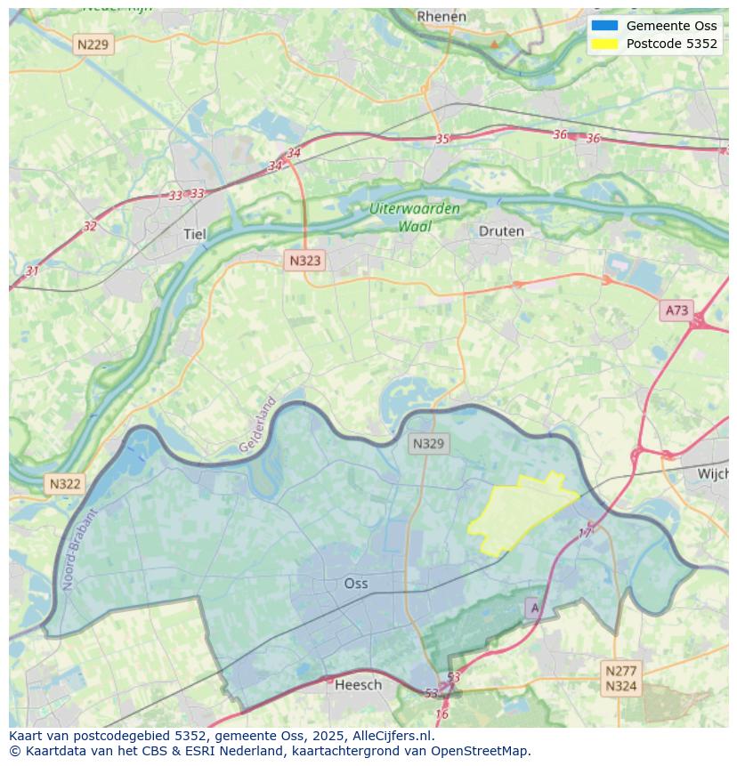 Afbeelding van het postcodegebied 5352 op de kaart.