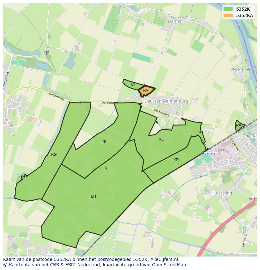 Afbeelding van het postcodegebied 5352 KA op de kaart.