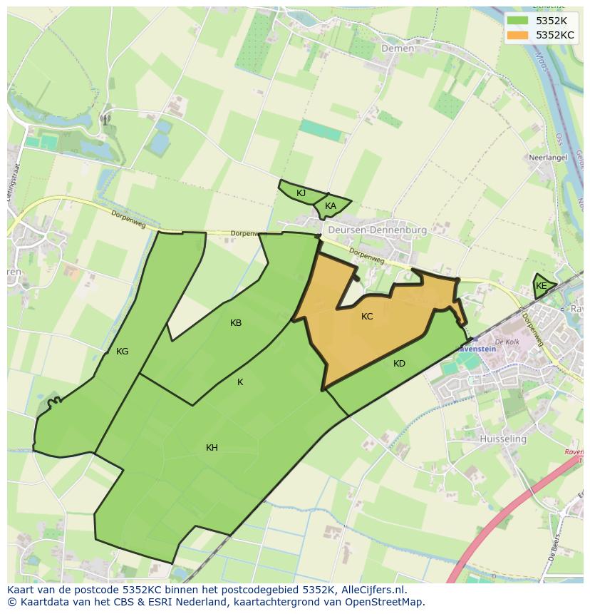 Afbeelding van het postcodegebied 5352 KC op de kaart.