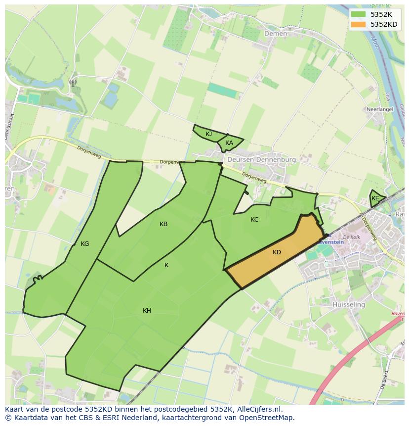 Afbeelding van het postcodegebied 5352 KD op de kaart.