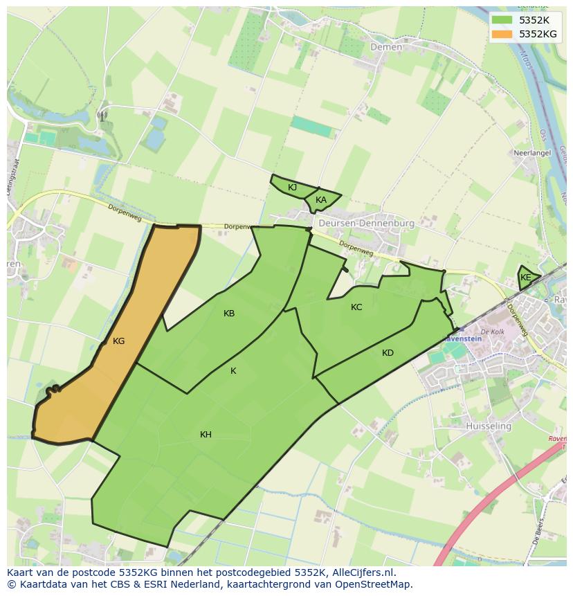 Afbeelding van het postcodegebied 5352 KG op de kaart.