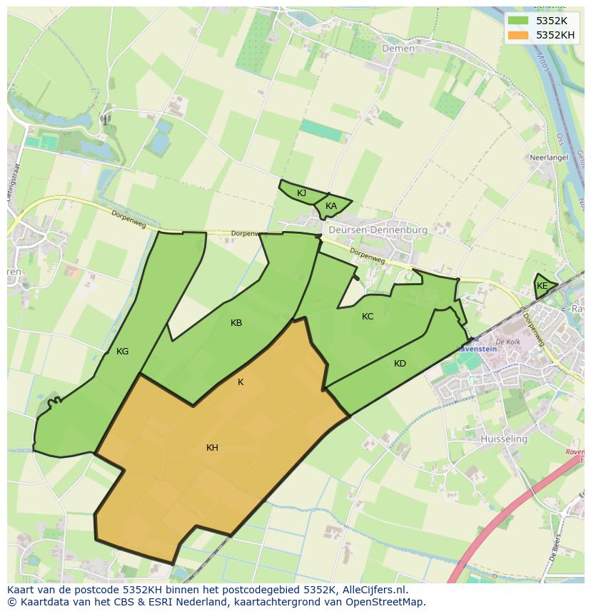 Afbeelding van het postcodegebied 5352 KH op de kaart.