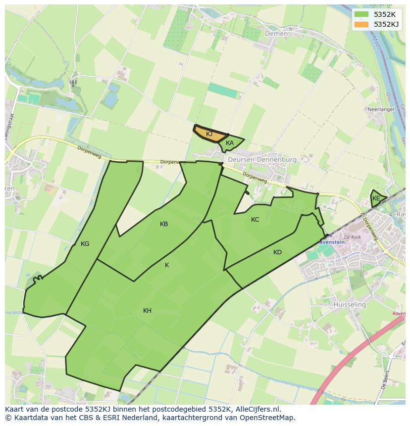 Afbeelding van het postcodegebied 5352 KJ op de kaart.