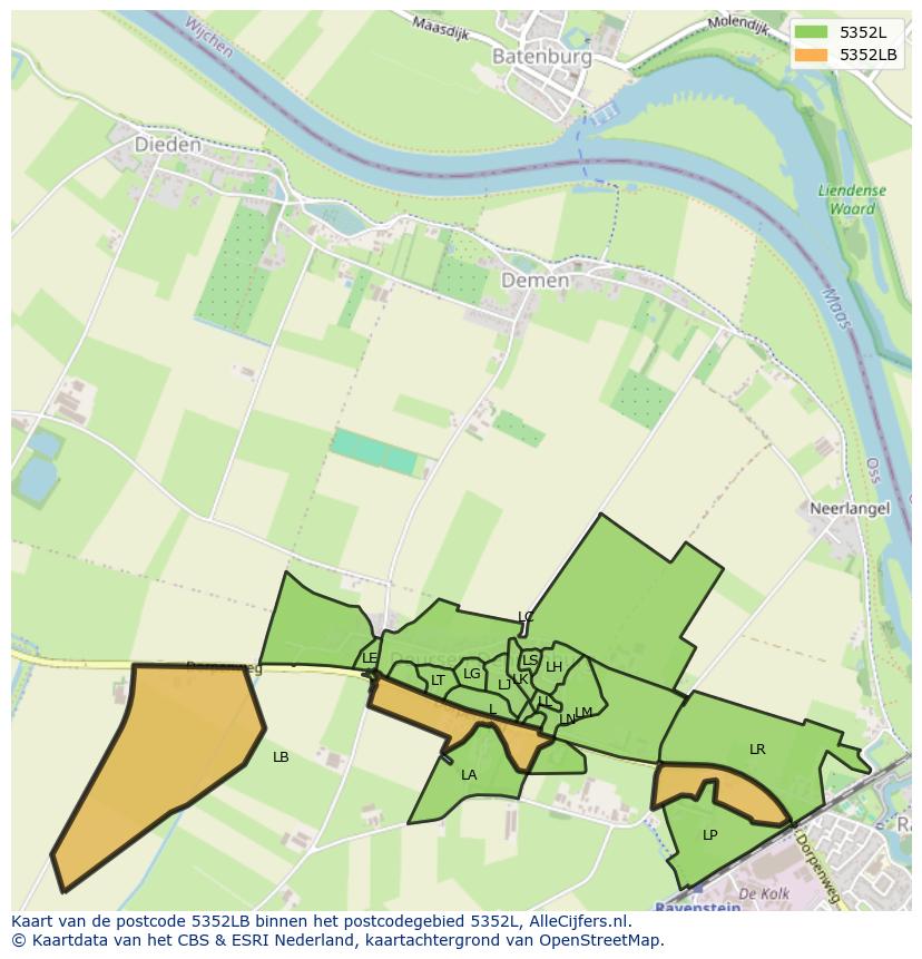 Afbeelding van het postcodegebied 5352 LB op de kaart.